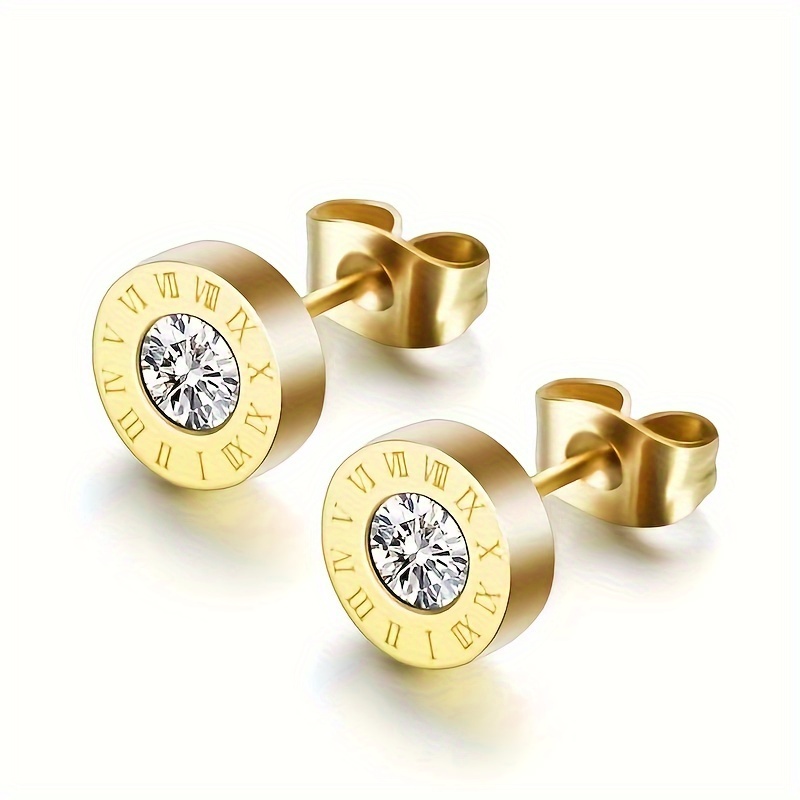 1pair Stainless Steel Roman Numerals Cubic Zirconia Round Stud Earrings For Men
1pair Stainless Steel Roman Numerals Cubic Zirconia Round Stud Earrings For Men