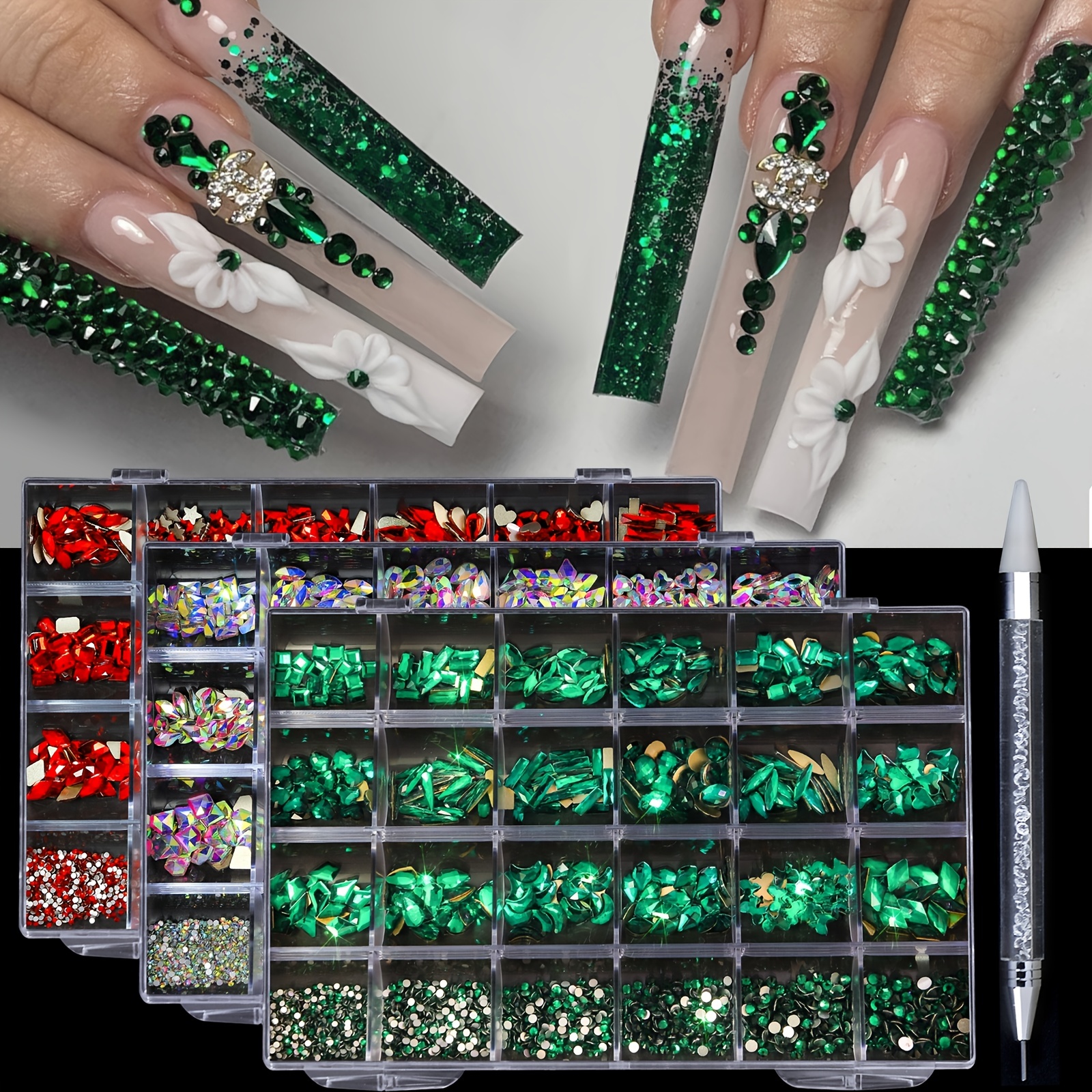 Misscheering 24-compartment Nail Art Rhinestone Kit - Ab Flatback Gems , Red, And , Includes Pickup Tool For Easy Application, Ideal For Nail Designs, Nail Tech Supplies
Misscheering 24-compartment Nail Art Rhinestone Kit - Ab Flatback Gems , Red, And , Includes Pickup Tool For Easy Application, Ideal For Nail Designs, Nail Tech Supplies