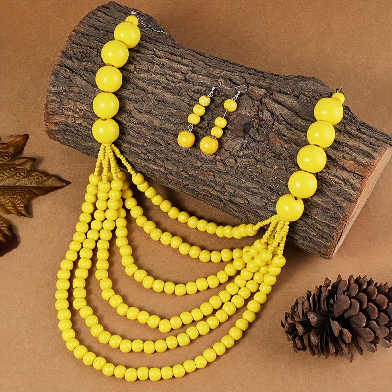 earrings +1 necklace boho style jewelry suit wooden-temu japan