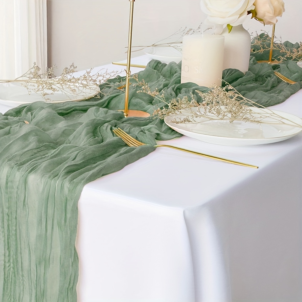 1pc, Table Runner, Sage Green Table Runner, Cheese Cloth Decorative Table Runner Suitable For Decorating Bridal, Arch Buffet Dessert Table Decoration, Wedding Decor, Dining Table Decor
1pc, Table Runner, Sage Green Table Runner, Cheese Cloth Decorative Table Runner Suitable For Decorating Bridal, Arch Buffet Dessert Table Decoration, Wedding Decor, Dining Table Decor