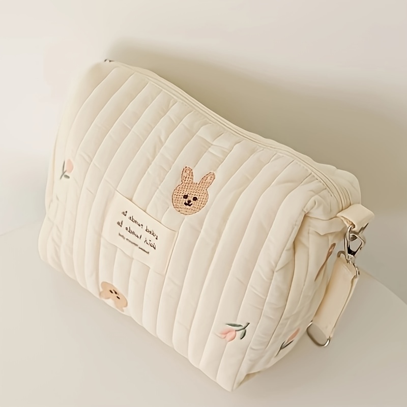 Adorable Quilted Diaper Bag With Bunny & Floral Embroidery - Portable, Reusable Polyester Nappy Caddy Organizer With Zipper For Wet/dry Use, Ideal For Strollers, Small Diaper Bag
Adorable Quilted Diaper Bag With Bunny & Floral Embroidery - Portable, Reusable Polyester Nappy Caddy Organizer With Zipper For Wet/dry Use, Ideal For Strollers, Small Diaper Bag