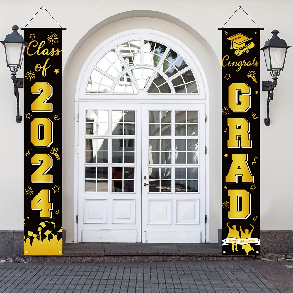 Pair Graduation Porch Party Decorations Polyester Black And Gold