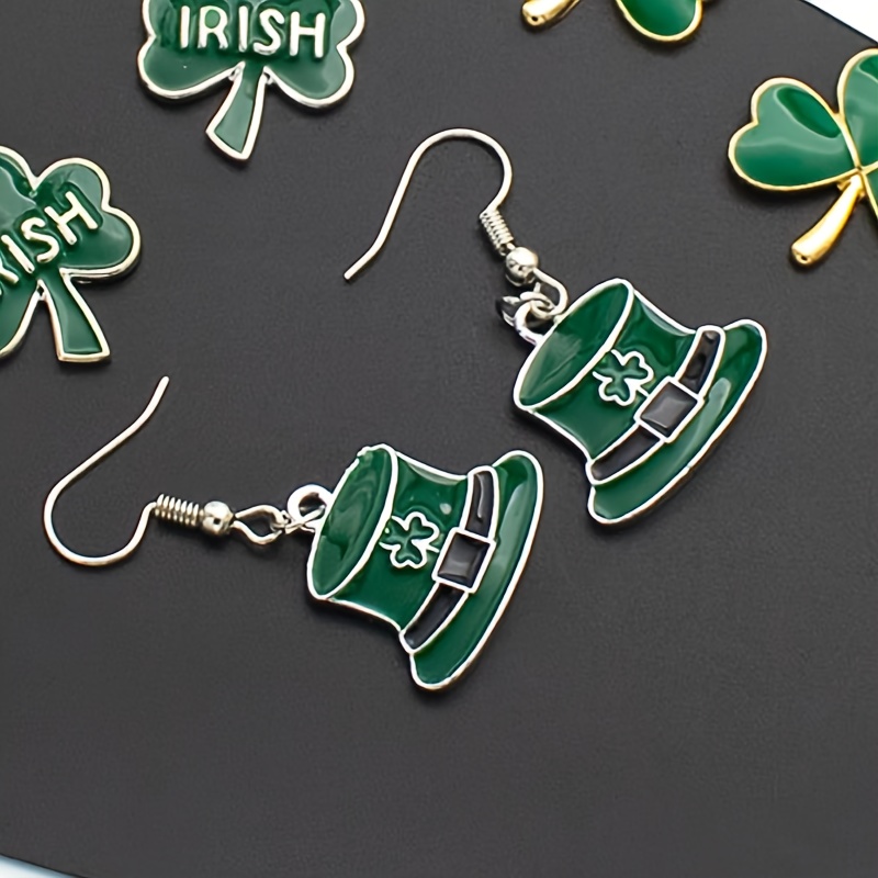 St Patrick S Day Enamel Clover Hat Design Dangle Earrings Temu Ireland