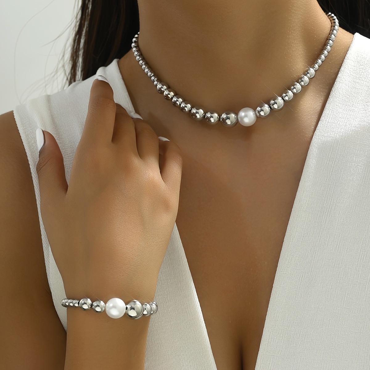 Necklace + Bracelet Chic Jewelry Set Made Of Sparkling Beads Match Daily Outfits Party Accessories Perfect Gift For Female
Necklace + Bracelet Chic Jewelry Set Made Of Sparkling Beads Match Daily Outfits Party Accessories Perfect Gift For Female