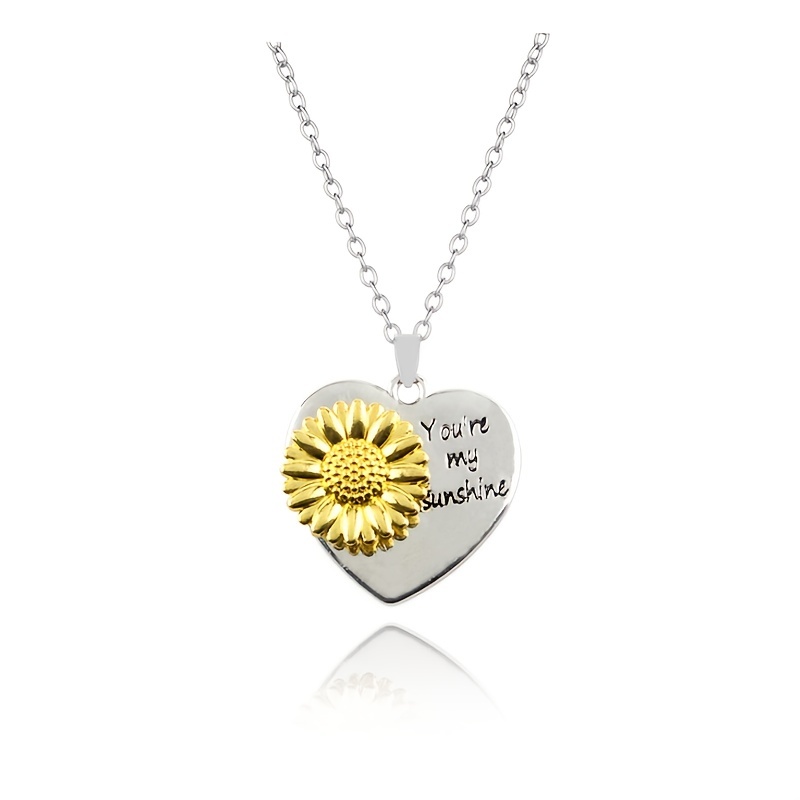 Popular Sunflower Rotatable Pendant Necklace Trendy Alloy Temu United