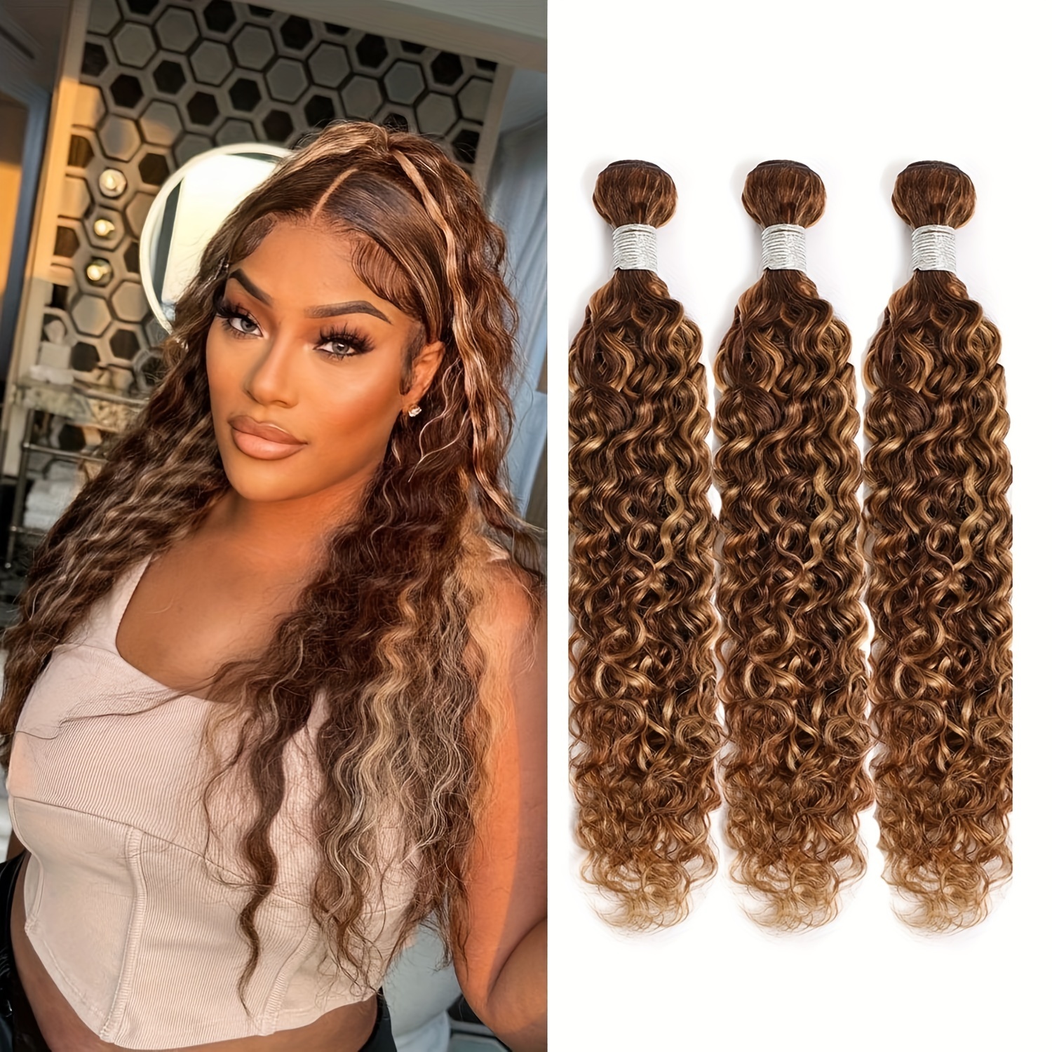 1/3pcs Ombre Highlight Brown Honey Blonde Color Water Wave 3 Bundles/1 Bundle P4/27 100% Brazilian Virgin Human Hair 10a Hair Extensions
1/3pcs Ombre Highlight Brown Honey Blonde Color Water Wave 3 Bundles/1 Bundle P4/27 100% Brazilian Virgin Human Hair 10a Hair Extensions