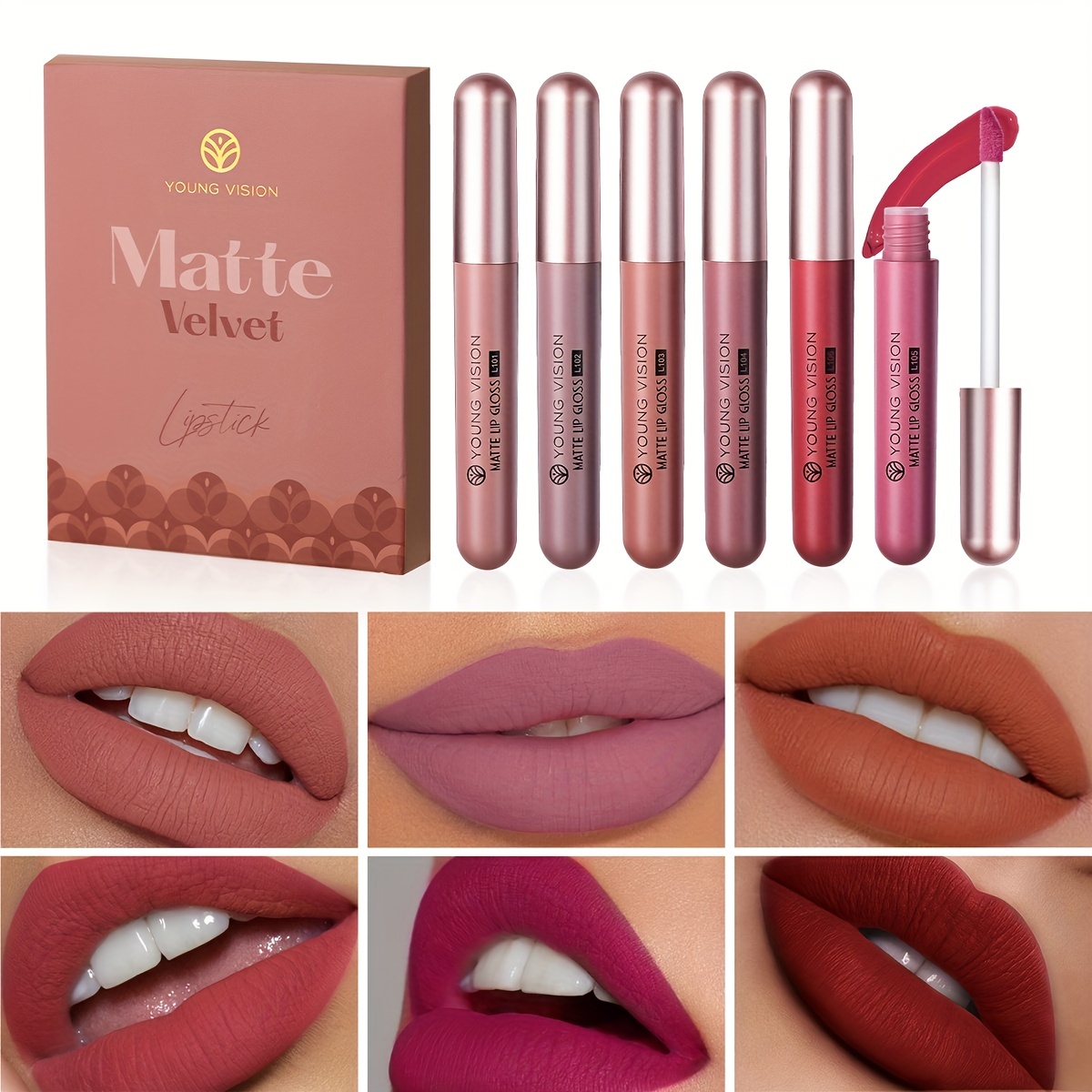 

6 Pcs/set Waterproof Matte Velvet Lipgloss - Long-lasting Liquid Lipstick Lip Gloss Set For Flawless Makeup