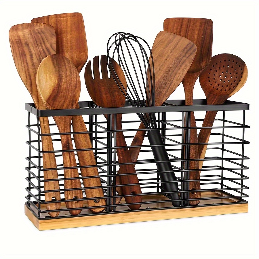 1pc Kitchen Countertop Utensils Holder, Chopstick Cage, Spatula Storage, Kitchen Cutlery Holder With Wooden Base, Makeup Pen Storage Rack, Storage Rack, Large Storage Rack, Non-perforated Wall Hanging
1pc Kitchen Countertop Utensils Holder, Chopstick Cage, Spatula Storage, Kitchen Cutlery Holder With Wooden Base, Makeup Pen Storage Rack, Storage Rack, Large Storage Rack, Non-perforated Wall Hanging