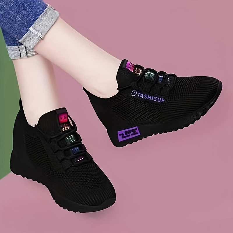 Tashisup Breathable Knit Wedge Sneakers For Women - Comfortable Height Boost, Non-slip Soft Sole, Versatile Casual Shoes With Eva Insole And Pvc Outsole, Black With Colorful Accents
Tashisup Breathable Knit Wedge Sneakers For Women - Comfortable Height Boost, Non-slip Soft Sole, Versatile Casual Shoes With Eva Insole And Pvc Outsole, Black With Colorful Accents