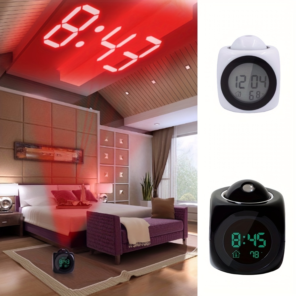

1pc Lcd Projection Lcd Led Display Time Digital Alarm Clock Talking Voice Prompt Thermometer Snooze Function Desk Projector (battery Is Not Included)