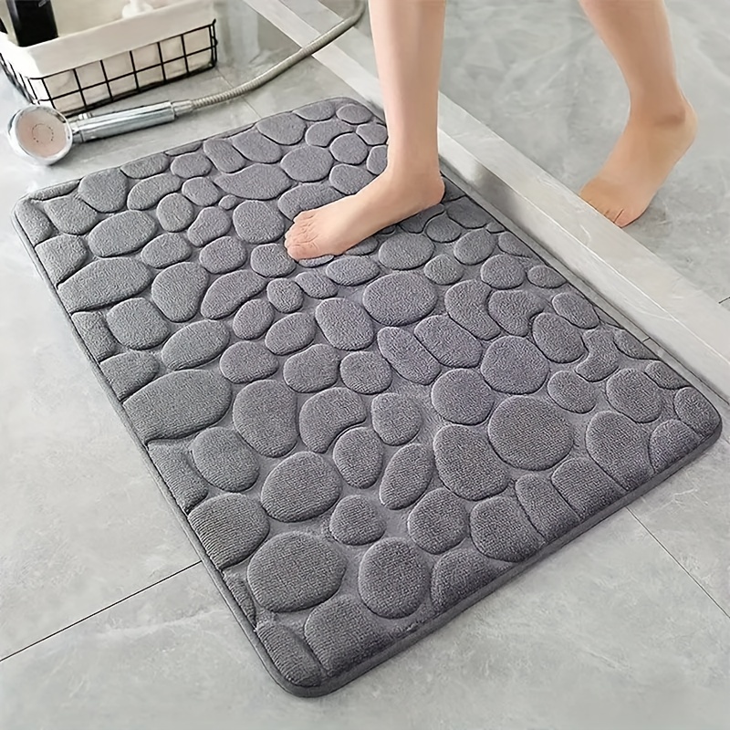 

1pc Memory Foam Bathroom Floor Mats, Cobblestone Embossed Bathroom Mat, Rapid Water Absorbent And Washable Bath Rugs, Non-slip, Thick, Soft And Comfortable Carpet For Shower Room, Bathroom Accessories