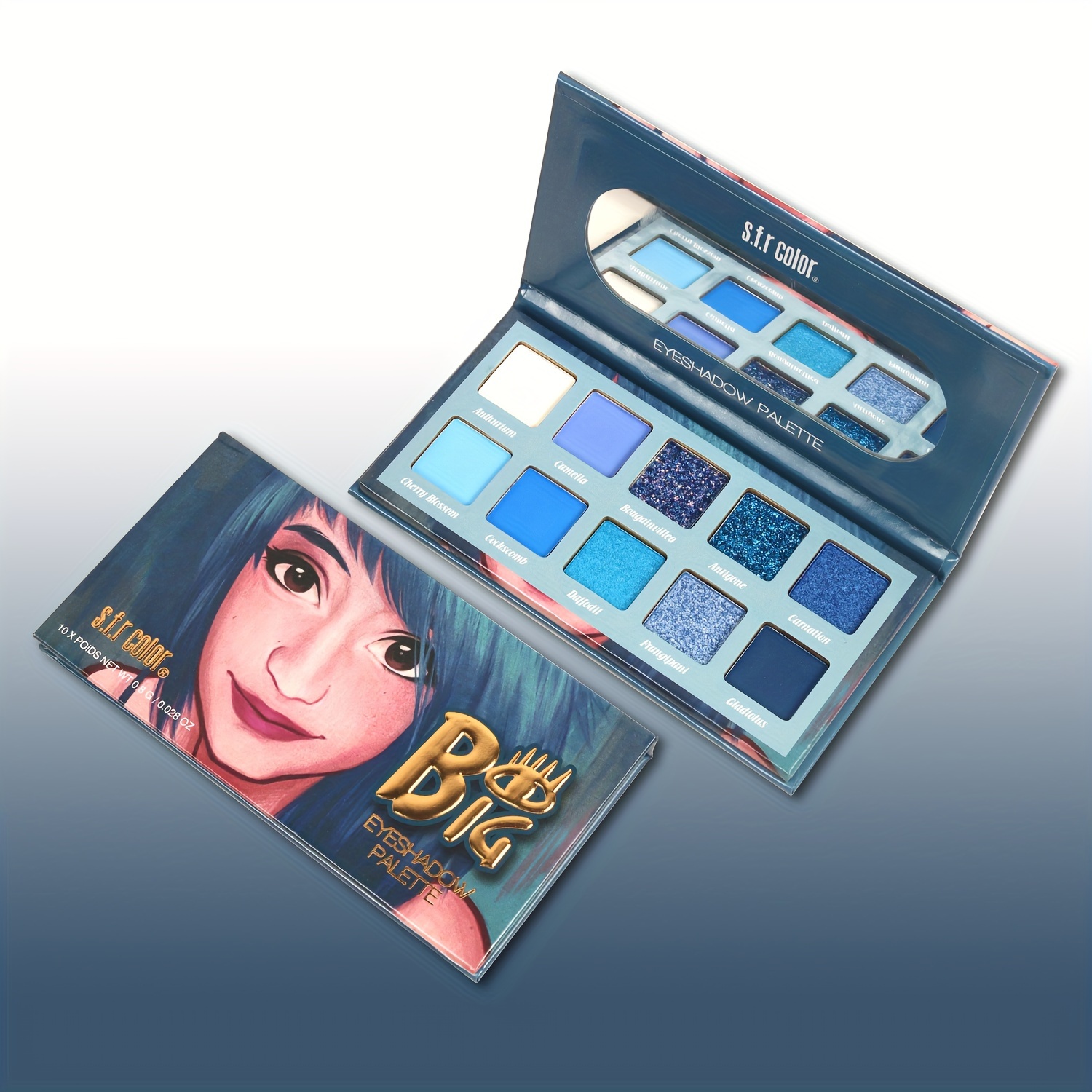 10-color Eyeshadow Matte Pearly Glitter Waterproof Non-smudging Eyeshadow Palette Cartoon Style Makeup Blue Eyeshadow Palette With Mirror
10-color Eyeshadow Matte Pearly Glitter Waterproof Non-smudging Eyeshadow Palette Cartoon Style Makeup Blue Eyeshadow Palette With Mirror