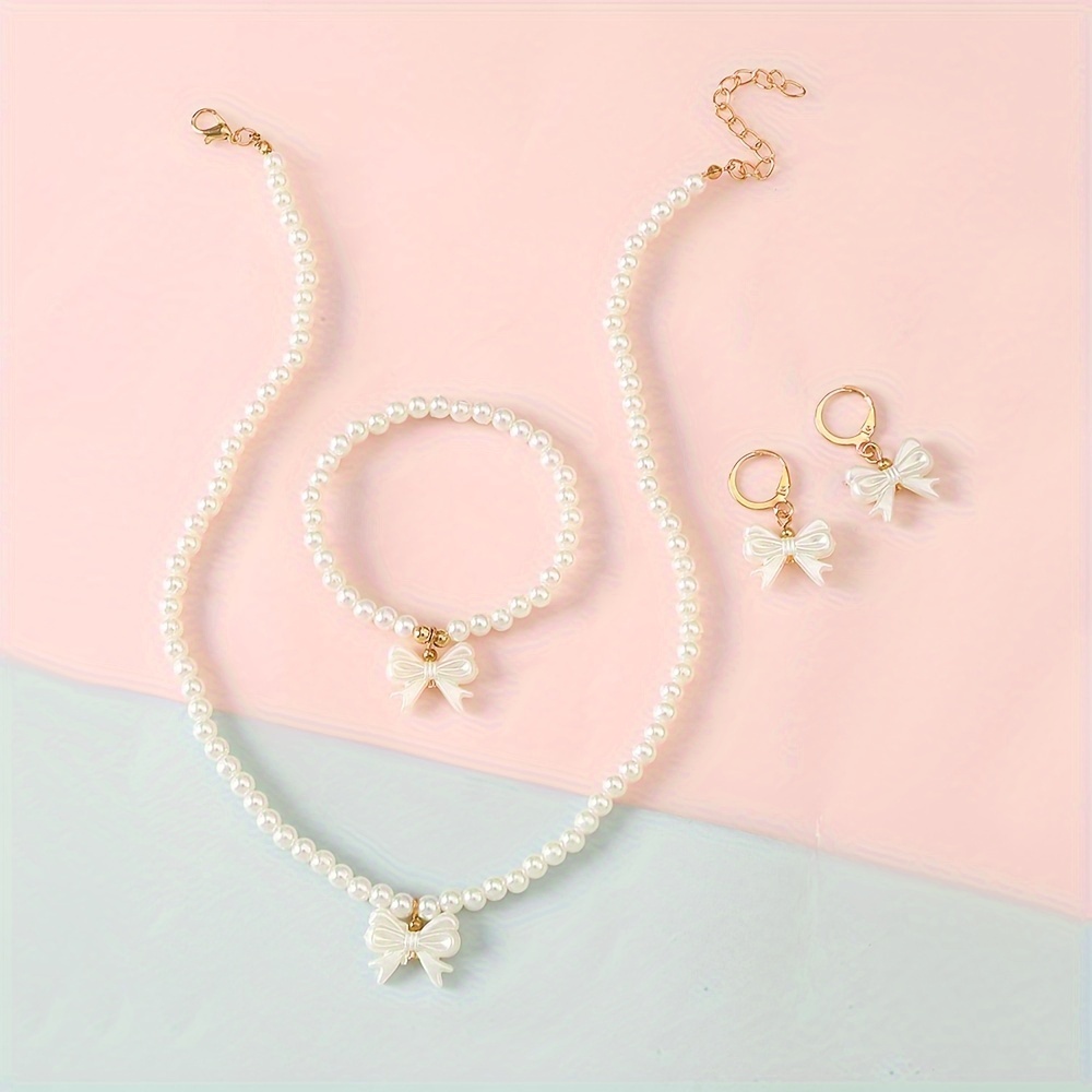 4pcs Exquisite Bow Charm Elastic Beaded Jewelry Set, Includes A Necklace, A Bracelet And A Pair Of Earrings, Suitable For Daily Life
4pcs Exquisite Bow Charm Elastic Beaded Jewelry Set, Includes A Necklace, A Bracelet And A Pair Of Earrings, Suitable For Daily Life