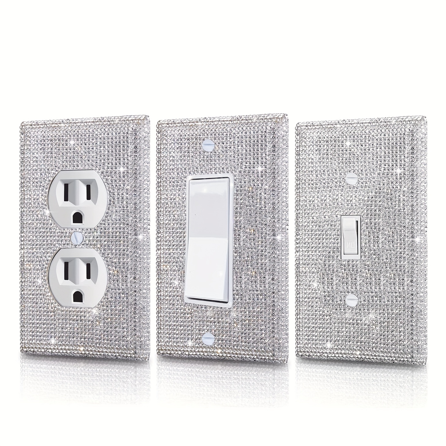 

Shiny Silvery Rhinestones Wall Plates Light Switch Cover Duplex Switch Cover, 1 Rocker/ Single Toggle Switch Cover