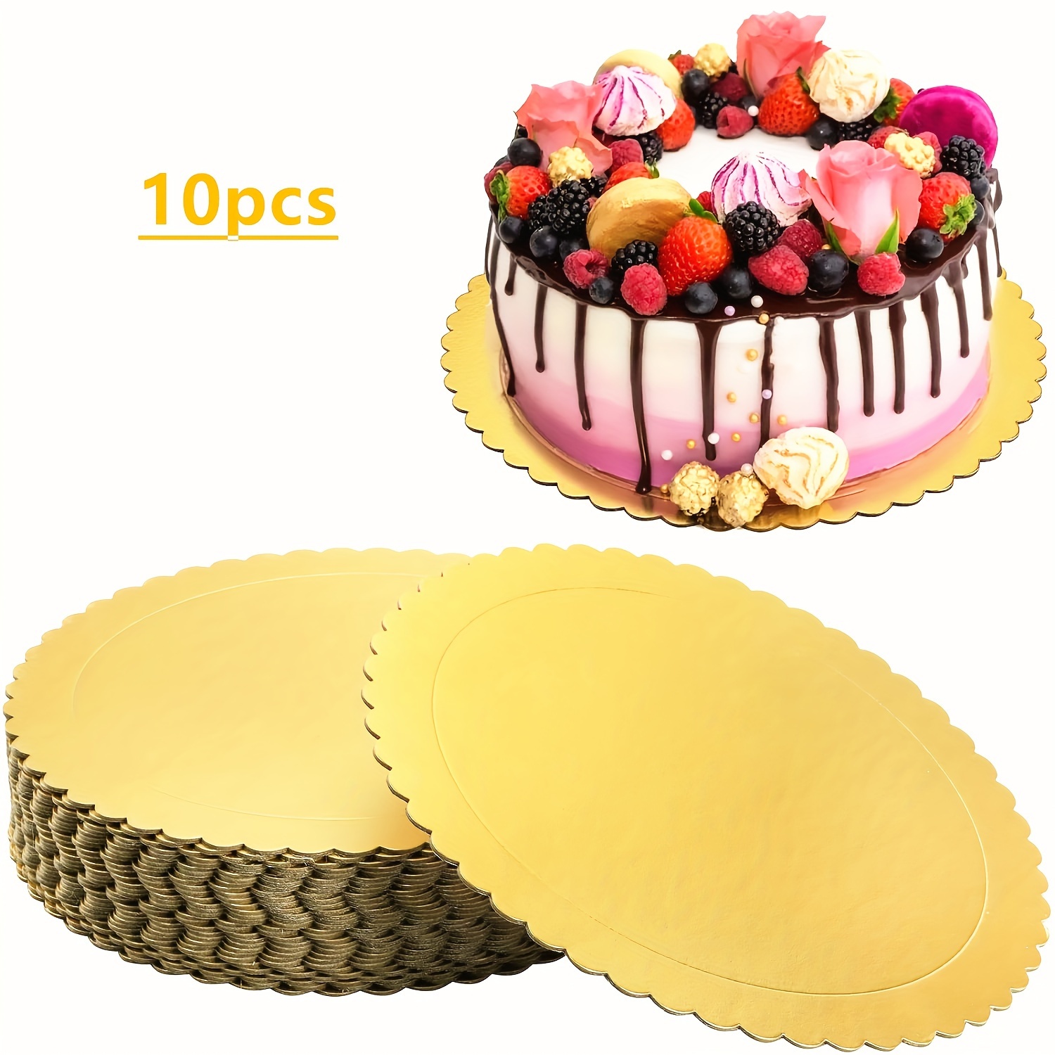 10pcs Cake Boards, Round Gold Bakery Boards, Scallop Edge Grease Proof Cake Board - Thickening Base Stand Cake Board For Wedding Birthday Cake Decorating Supplies, Pizza Base Cake Plate Accessories
10pcs Cake Boards, Round Gold Bakery Boards, Scallop Edge Grease Proof Cake Board - Thickening Base Stand Cake Board For Wedding Birthday Cake Decorating Supplies, Pizza Base Cake Plate Accessories