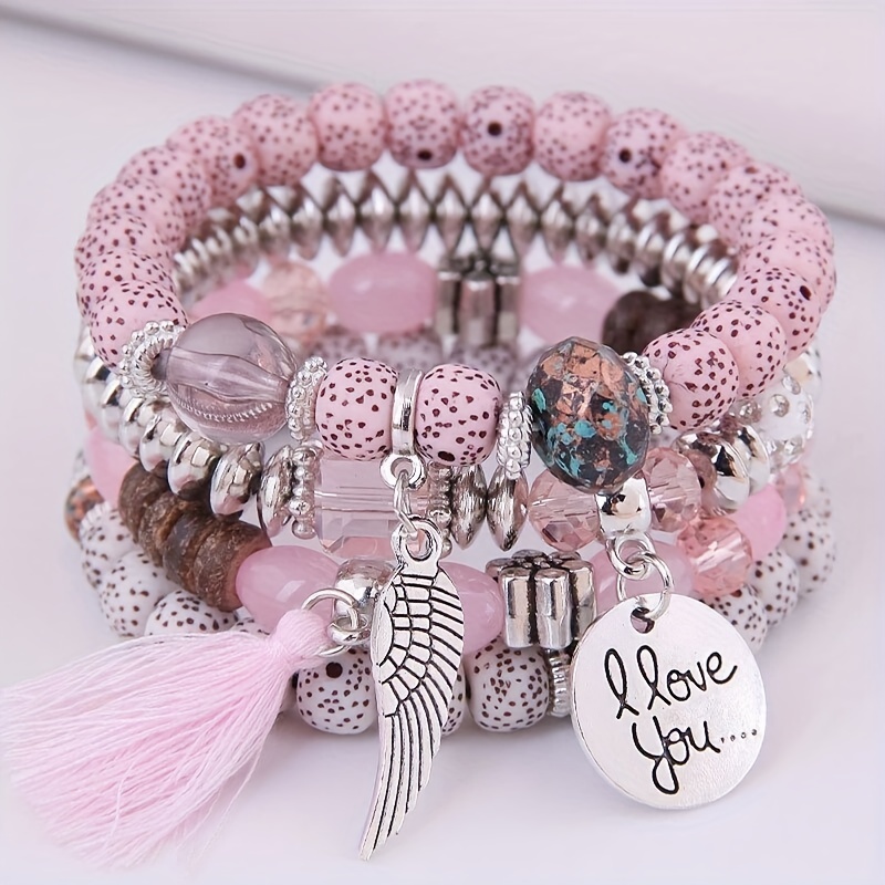 Disc Tassel Stone Beads Bracelet, Pink And Retro Bohemian Holiday Gift For Girls
Disc Tassel Stone Beads Bracelet, Pink And Retro Bohemian Holiday Gift For Girls