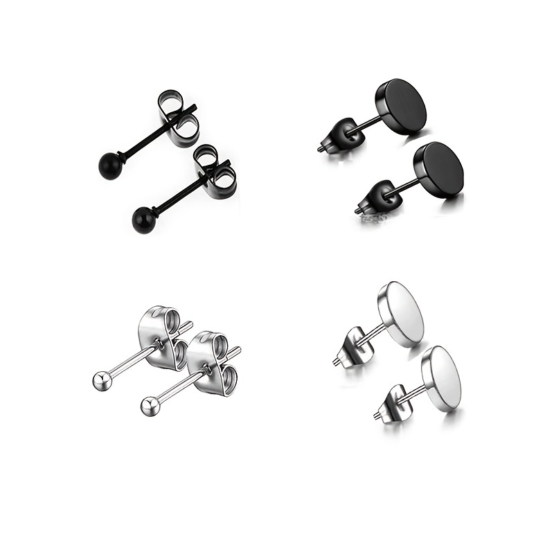 4 Paires De Boucles D Oreilles Clous En Acier Inoxydable Rondes Et