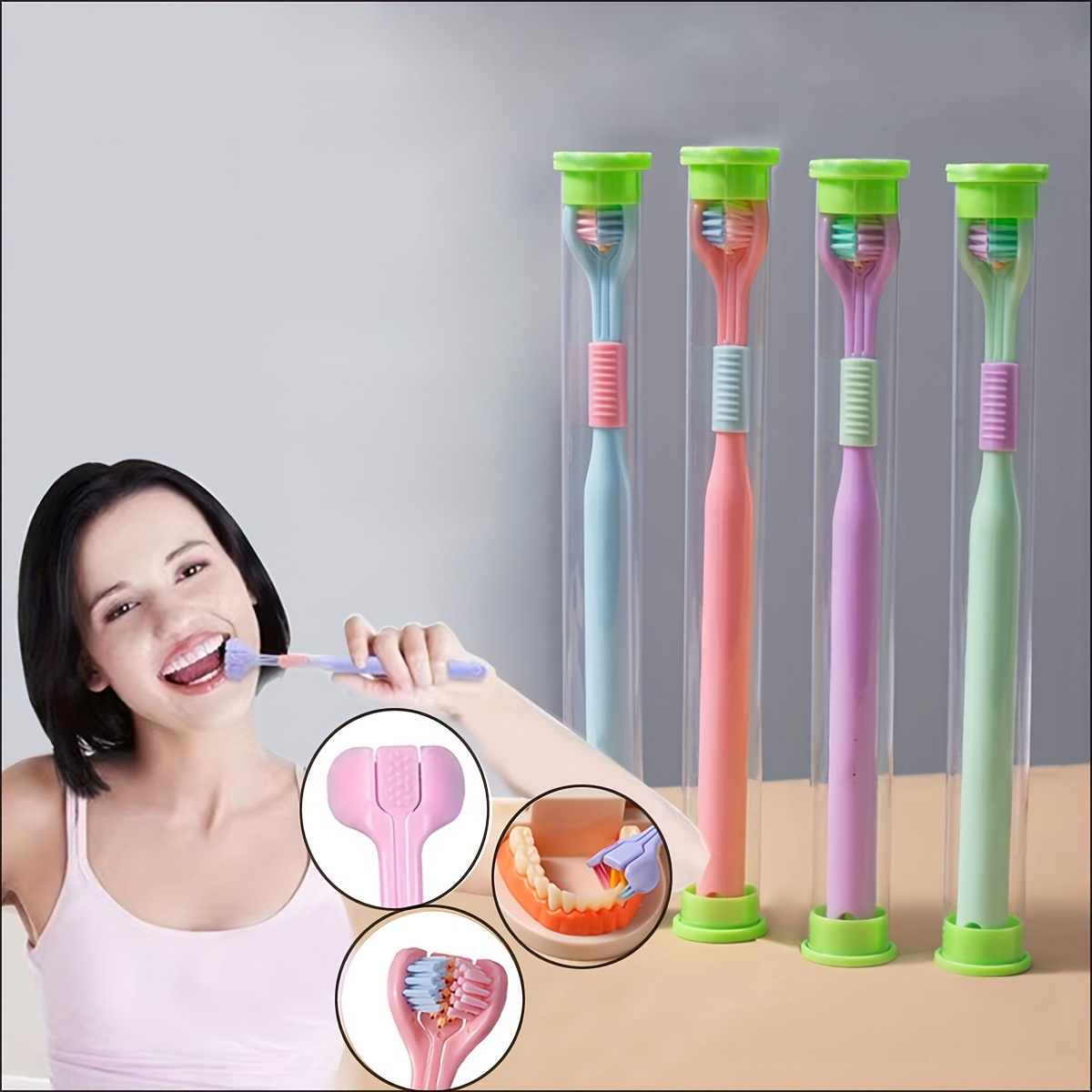 

Three-head Toothbrush, Adult Soft Bristled Travel Toothbrush, Manual Toothbrushes With Extra Soft Bristles For Sensitive Teeth Gums, For Deep Cleaning Oral Care At Home For Daily Life