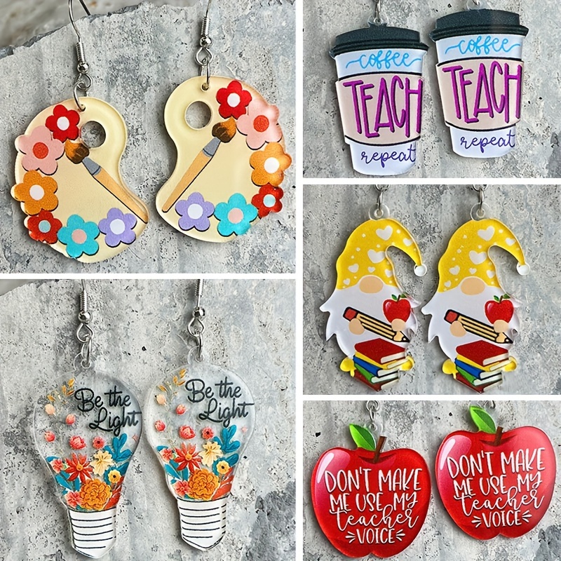 5 Pairs/ Set Colorful Palette Coffee Cup Bulb Gnome Design Dangle Earrings Elegant Cute Style Back To School Earrings
5 Pairs/ Set Colorful Palette Coffee Cup Bulb Gnome Design Dangle Earrings Elegant Cute Style Back To School Earrings