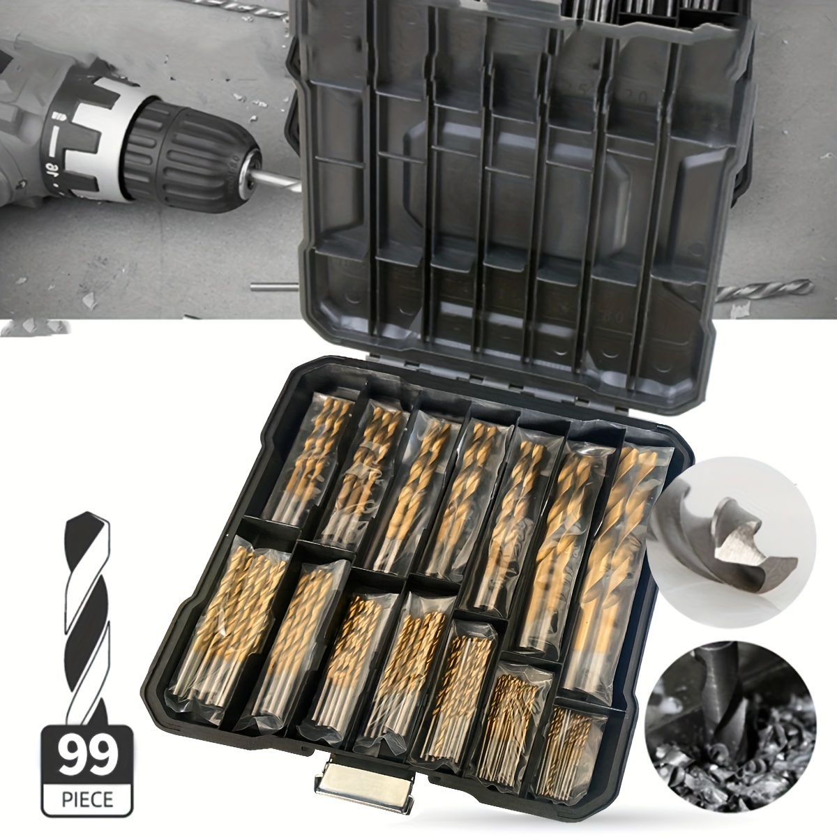 Coffret de 99 mèches en titane en acier rapide pour plaques d'acier, bois, plastique, métal, alliage de cuivre perçage des trous pour le travail du bois
Coffret de 99 mèches en titane en acier rapide pour plaques d'acier, bois, plastique, métal, alliage de cuivre perçage des trous pour le travail du bois