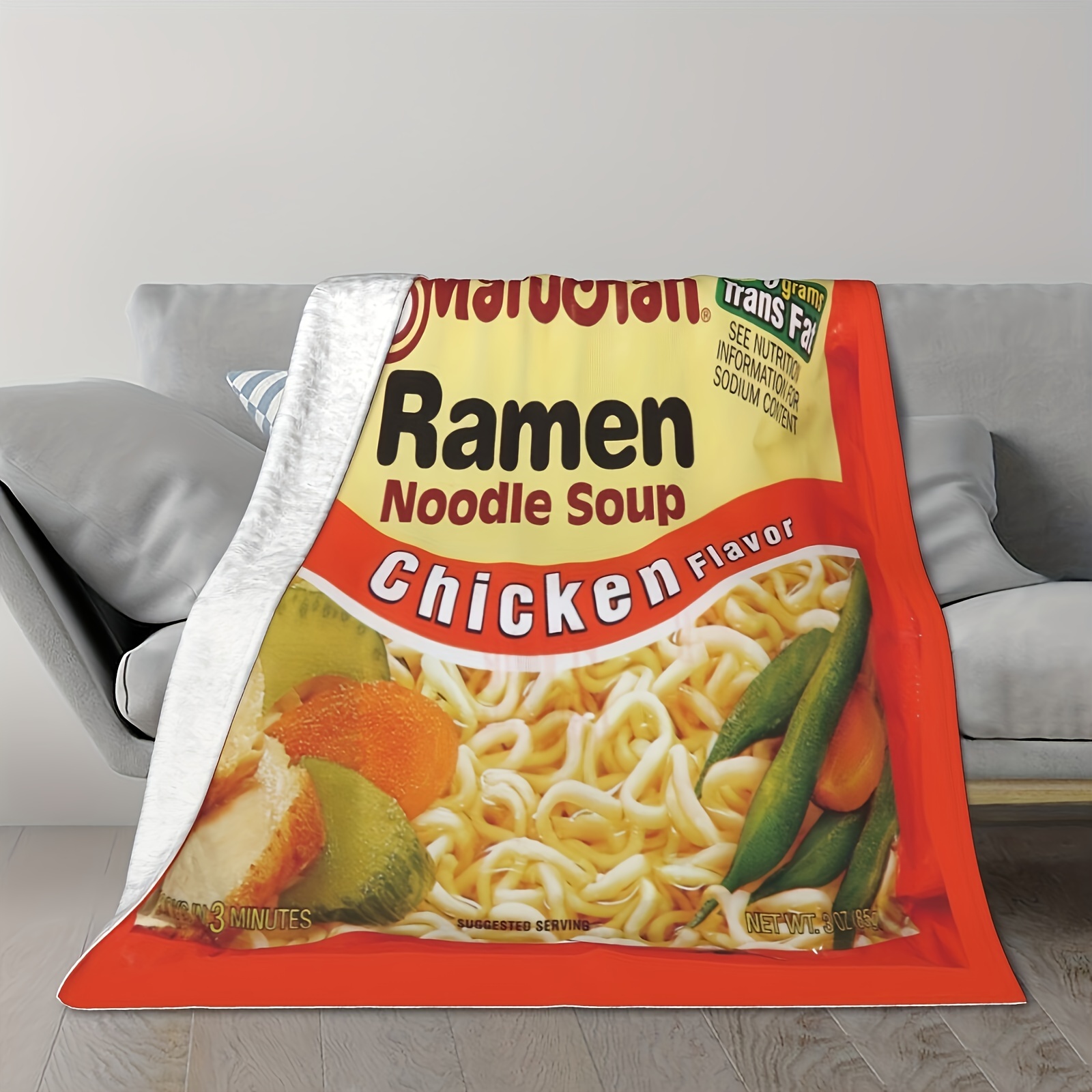 

1pc Lightweight Chicken Flavored Noodle Soup Flannel Blanket - Soft And Cozy Microfiber Blanket For All Seasons - Perfect For Sofa, Couch, Office, Camping, And More