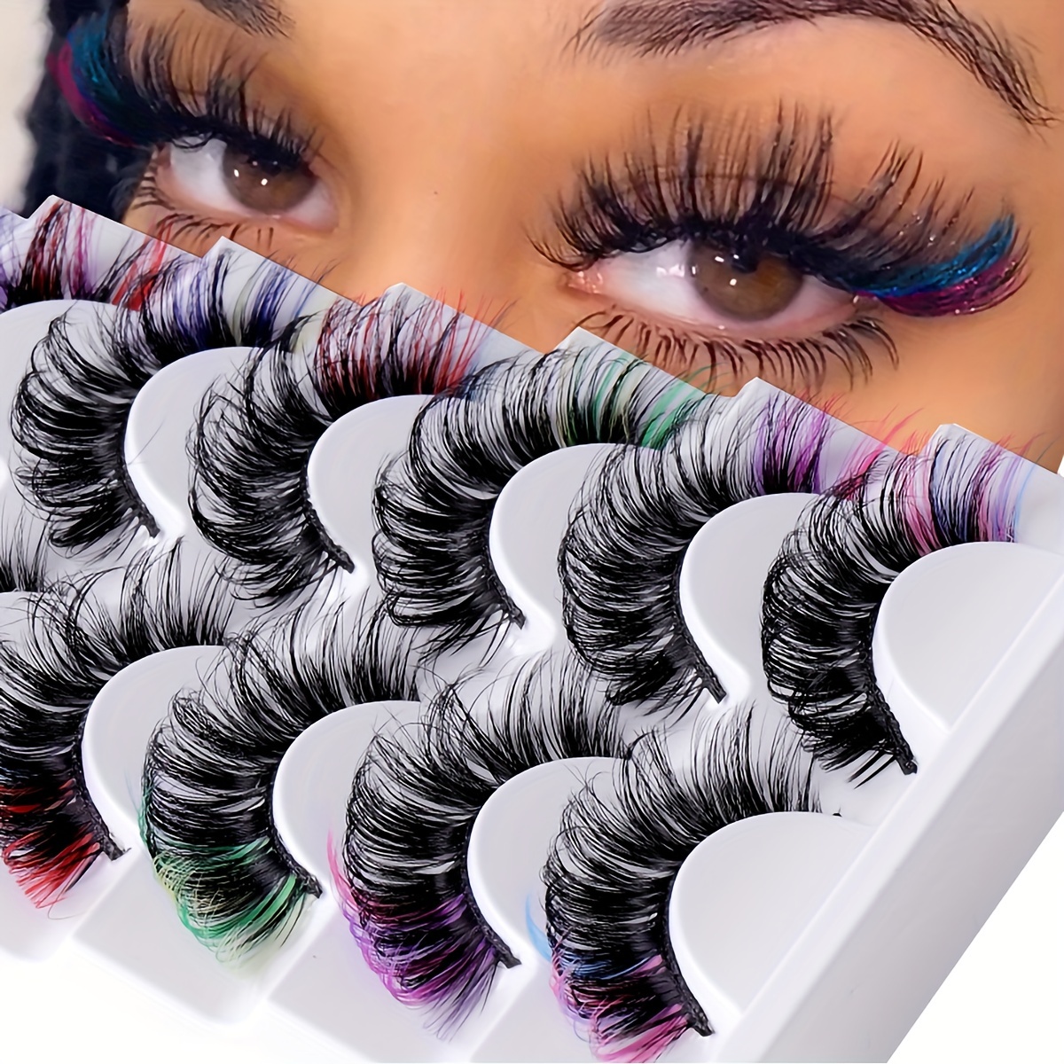 

7 Pairs Colorful 3d False Eyelashes Dd Fluffy Faux Mink Lashes With Color Russian Volume Natural Thick Curly Lashes Extension For Daily Party Festival Stage Makeup Use