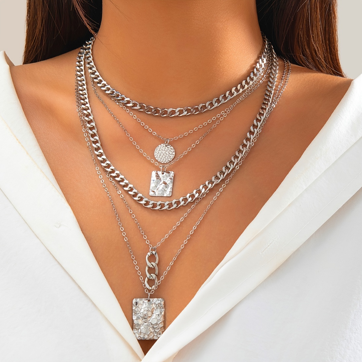 6pcs Hip Hop Punk Style Necklace Set - Snakeskin Pattern & Six-sided Pendant, Copper, Casual Attire Or Parties
6pcs Hip Hop Punk Style Necklace Set - Snakeskin Pattern & Six-sided Pendant, Copper, Casual Attire Or Parties