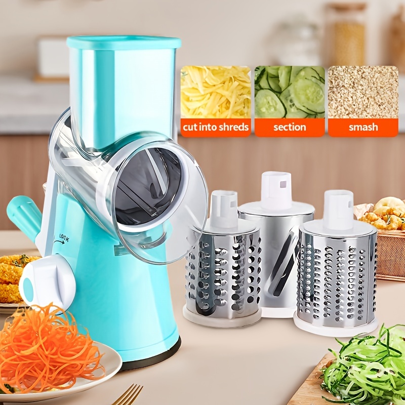 

1 Set, Multifunctional 3-in-1 Cheese Grater, Vegetable Slicer, And Fruit Slicer - Manual Food Grater For Potatoes And Vegetables, Tabletop Drum Greater - Kitchen Gadgets For Easy Preparation