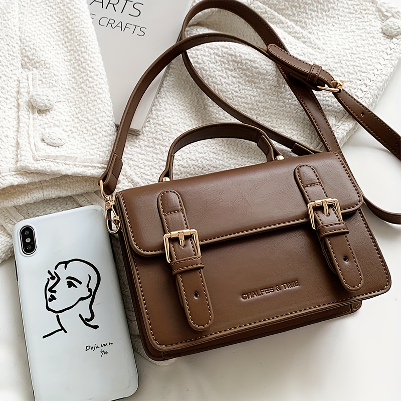 Preppy Solid Color Shoulder Square Bag, Buckles Decor Flap Crossbody Bag, Brown Wallet Back To School
Preppy Solid Color Shoulder Square Bag, Buckles Decor Flap Crossbody Bag, Brown Wallet Back To School