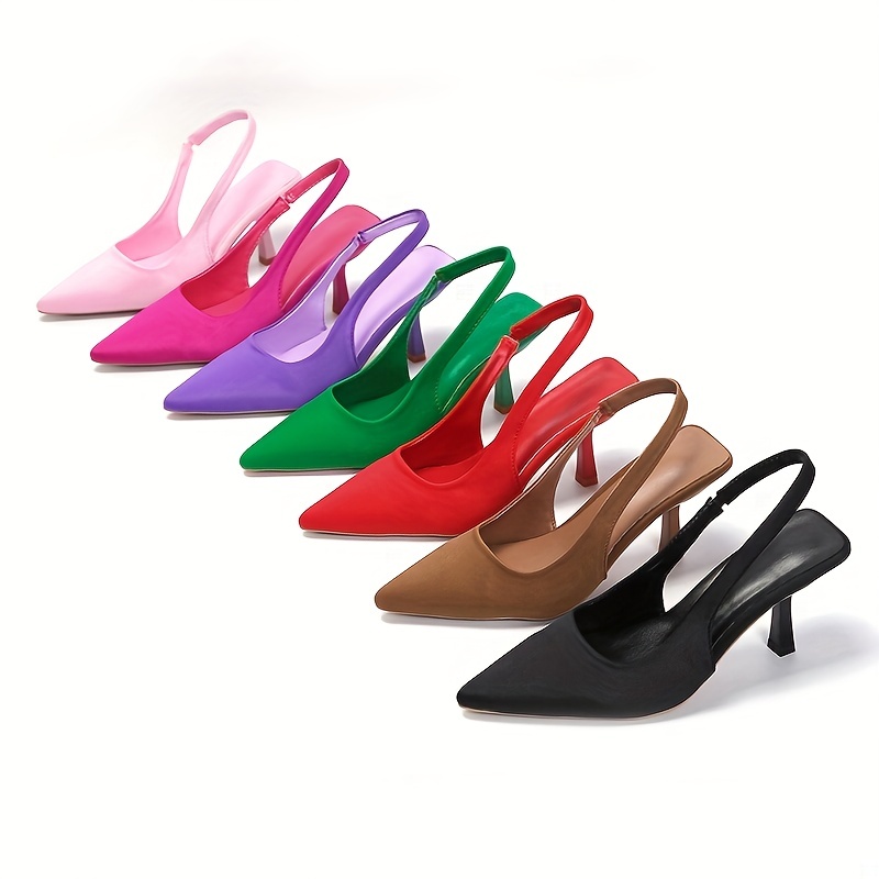 

Women's Slingback High Heels, Solid Color Pointed Toe Slip On Stiletto Heels, Versatile Dress Sandals