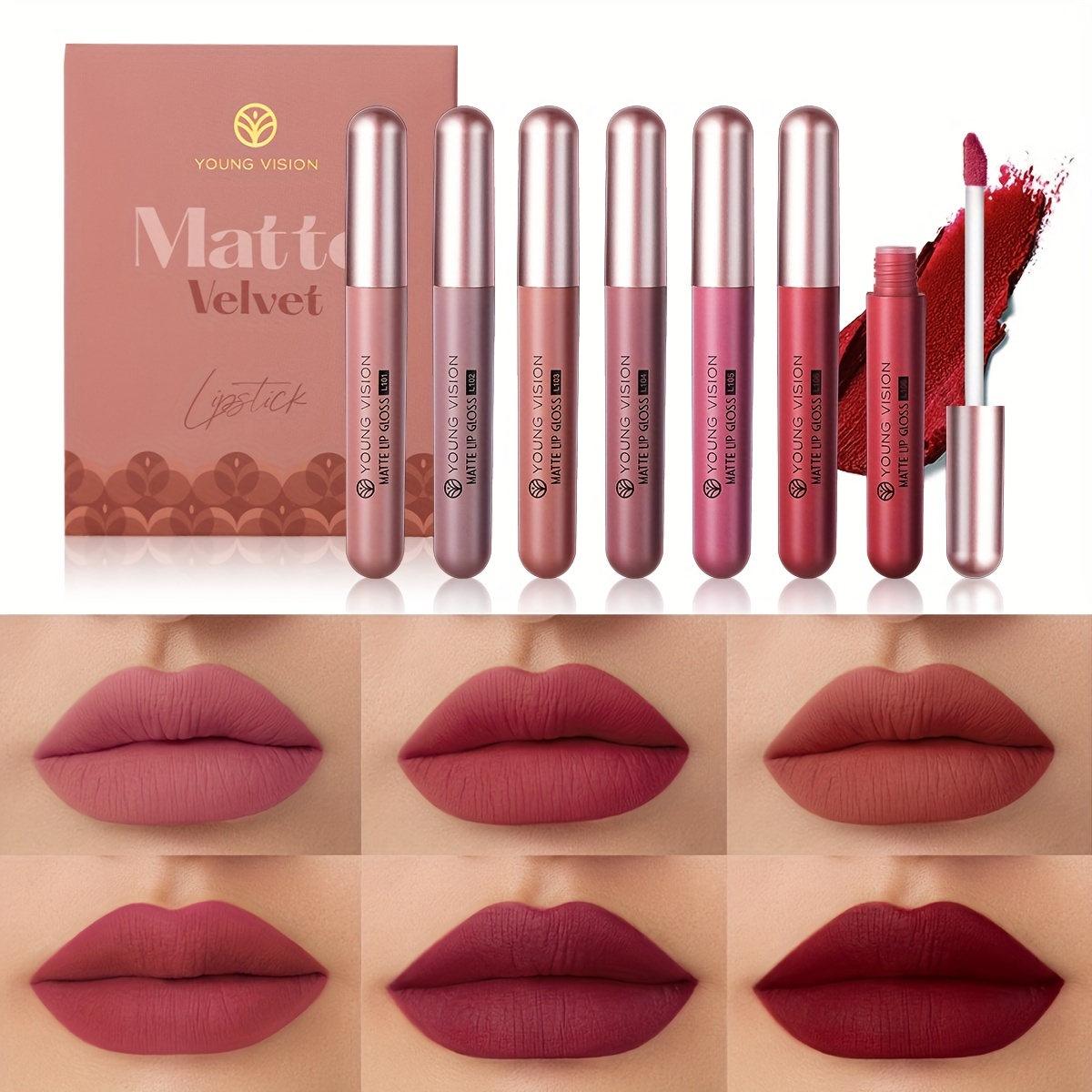 

6 Pcs/set Waterproof Matte Velvet Lipgloss - Long-lasting Liquid Lipstick Lip Gloss Set For Flawless Makeup Valentine's Day Gifts