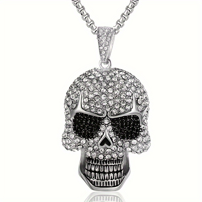 Men S Hip Hop Zircon Skull Pendant Necklace Gothic Punk Rock Temu