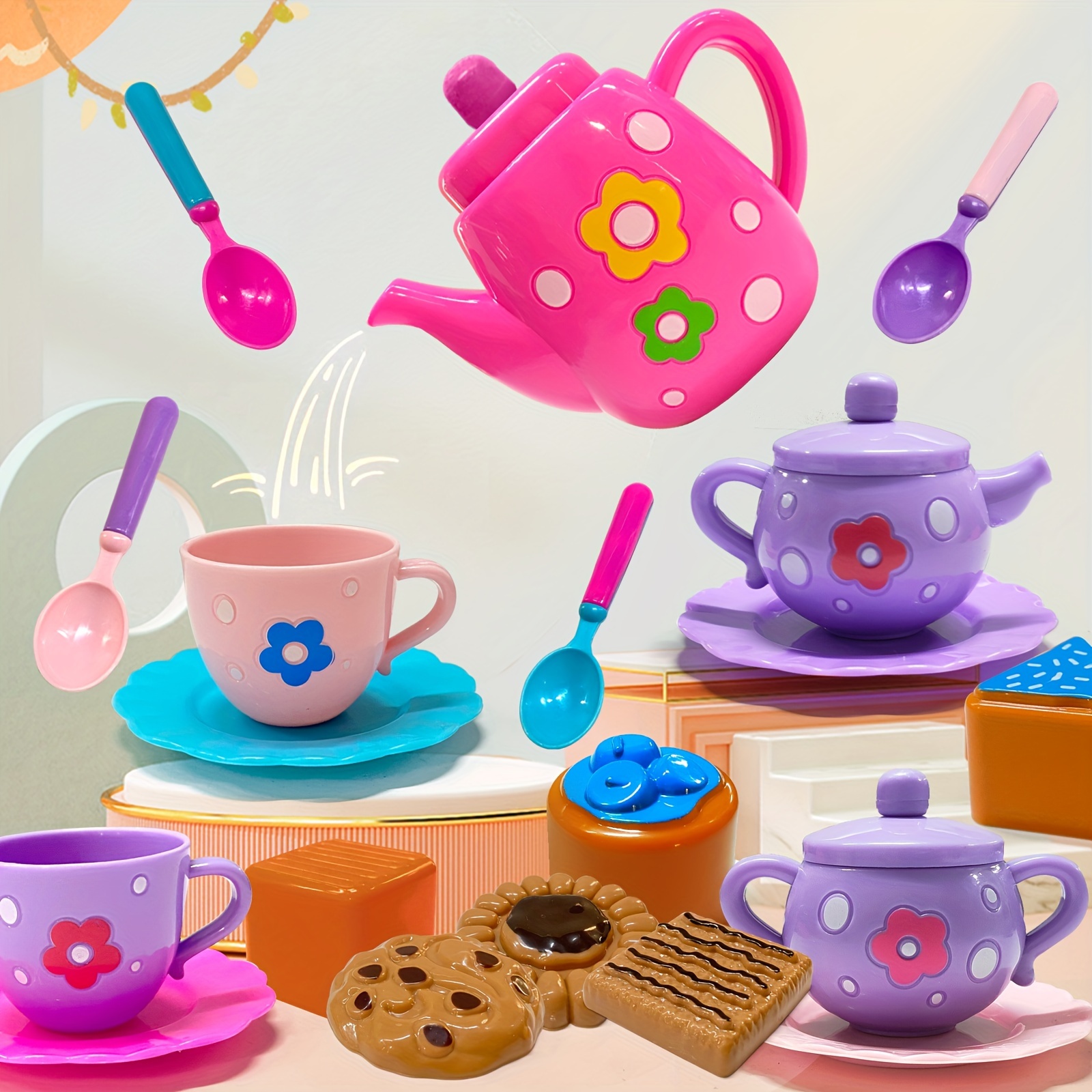 

Tea Set For Little Girls, Tea Party Set, Tea Set For Toddlers Including Kettle, , Kids Play Food, Tea Party Accessories Toy For Toddlers, Boys Girls Gifts