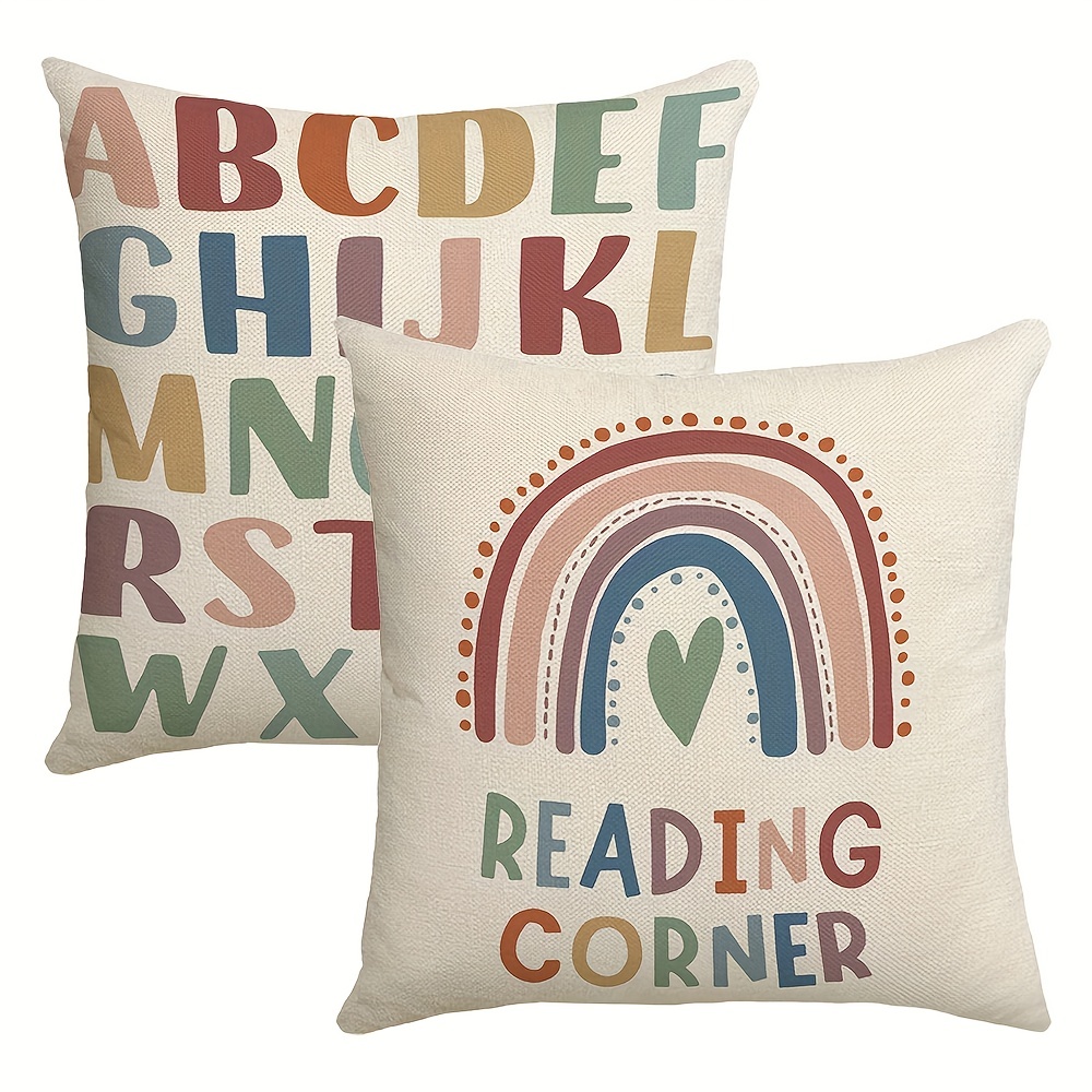 2pcs, Bohemian Rainbow Throw Pillow Covers, Reading Corner Abc Alphabet Decor Cushion Covers, 18in*18in, Decorations For Home, For Couch Sofa Living Room Bed Room, Without Pillow Inserts
2pcs, Bohemian Rainbow Throw Pillow Covers, Reading Corner Abc Alphabet Decor Cushion Covers, 18in*18in, Decorations For Home, For Couch Sofa Living Room Bed Room, Without Pillow Inserts