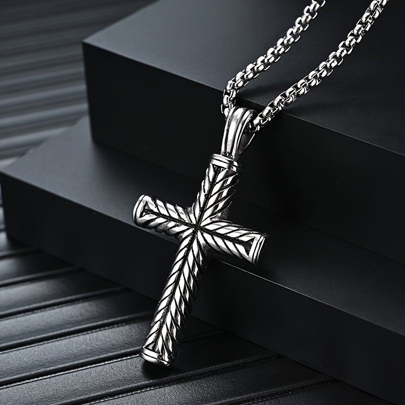1pc Stripe Cross Cool Pendant Necklace, Men's Trendy Stainless Steel Necklace Fashion Accessories
1pc Stripe Cross Cool Pendant Necklace, Men's Trendy Stainless Steel Necklace Fashion Accessories