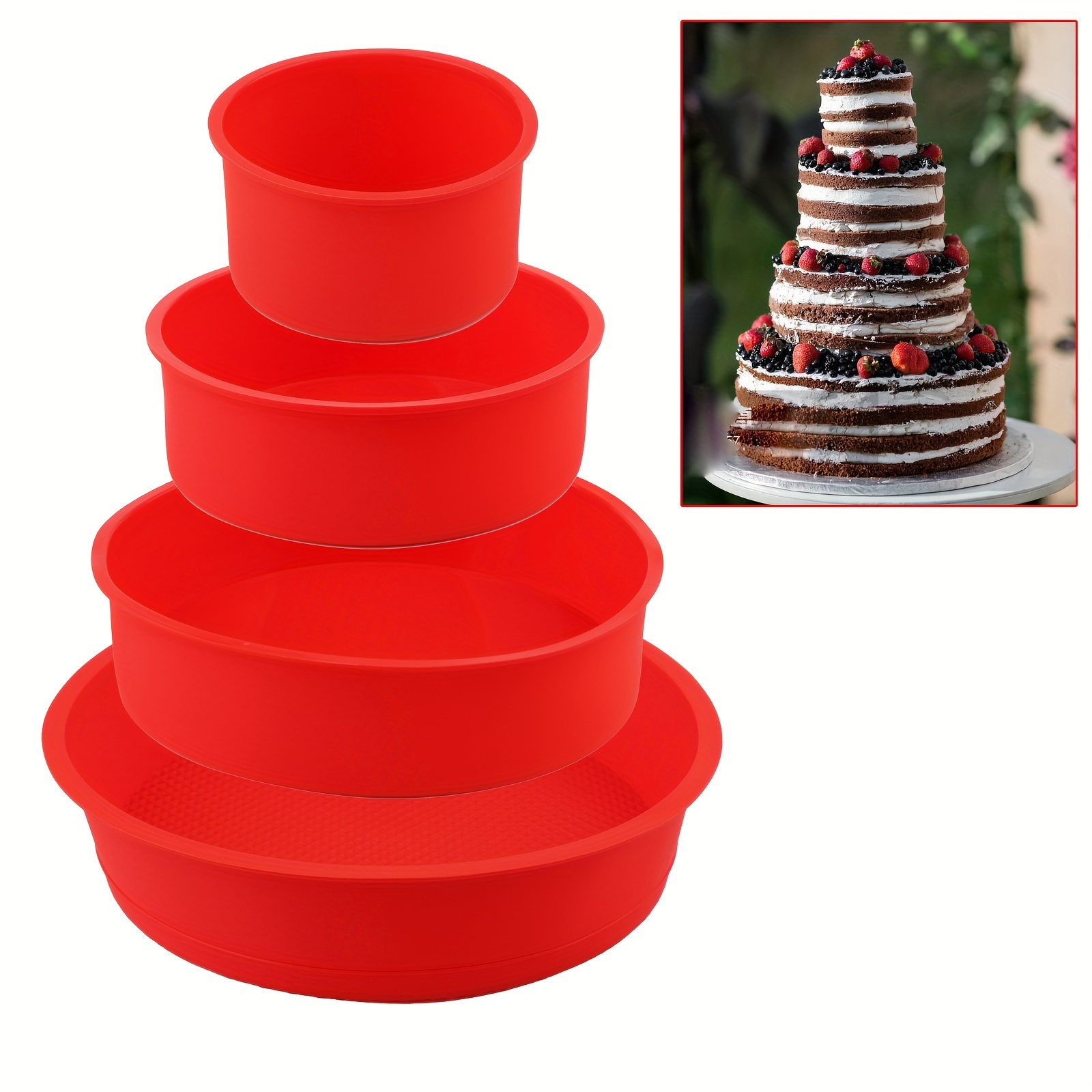 4/6/8/10inch Silicone Mini/large Cake Molds Red, Round Baking Pan Silicone Baking Molds Bakeware Pan Reusable Cake Pans For Muffin, Cupcake, Layer Cake, Cheese Cake, Rainbow Cake(red, Set Of 4)
4/6/8/10inch Silicone Mini/large Cake Molds Red, Round Baking Pan Silicone Baking Molds Bakeware Pan Reusable Cake Pans For Muffin, Cupcake, Layer Cake, Cheese Cake, Rainbow Cake(red, Set Of 4)
