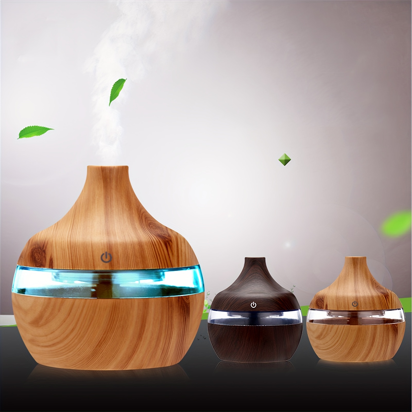 1pc 300ml Portable Wood Grain H2o Spray Mist Vase Shaped Humidifier