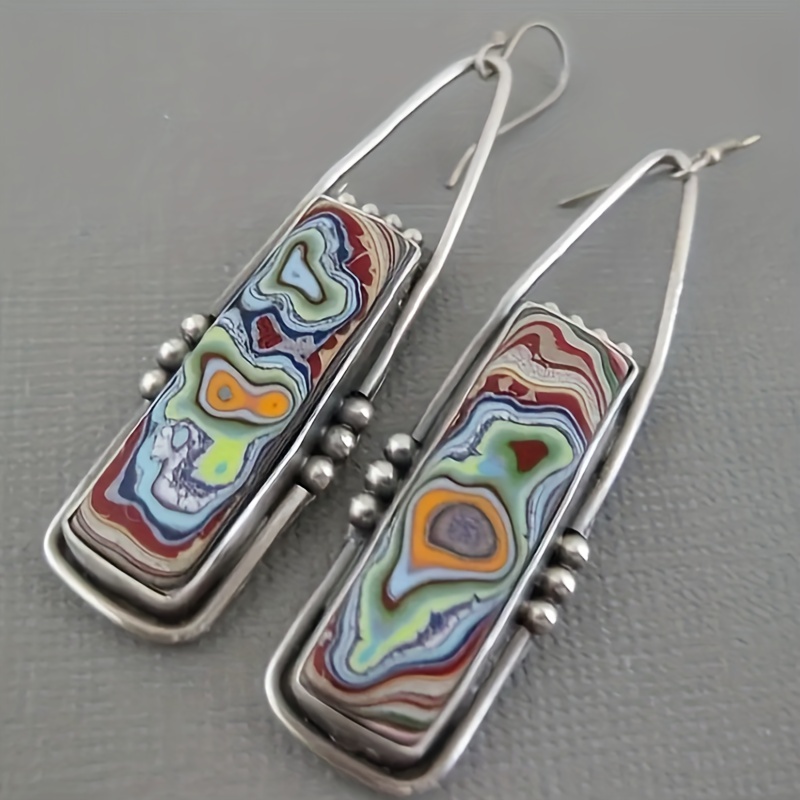Boho Vintage Spiral Marble Pattern Colorful Stone Drop Earrings Unique Jewelry For Women Party Holiday Decor
Boho Vintage Spiral Marble Pattern Colorful Stone Drop Earrings Unique Jewelry For Women Party Holiday Decor