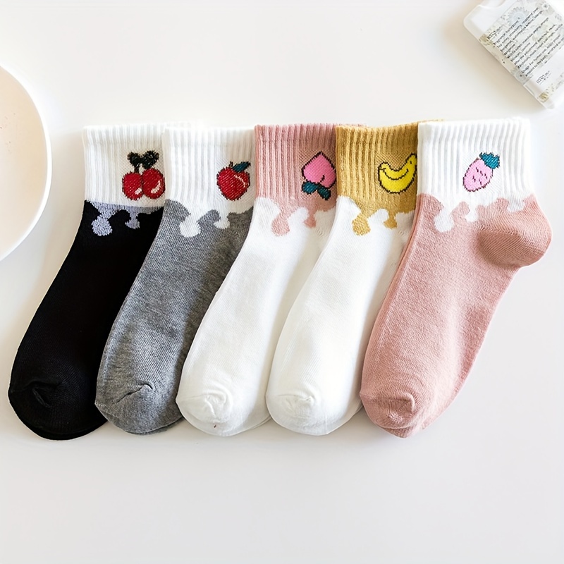 5 Pairs Fruit Print Socks, Casual & Cute Colorblock Short Socks, Women's Stockings & Hosiery
5 Pairs Fruit Print Socks, Casual & Cute Colorblock Short Socks, Women's Stockings & Hosiery