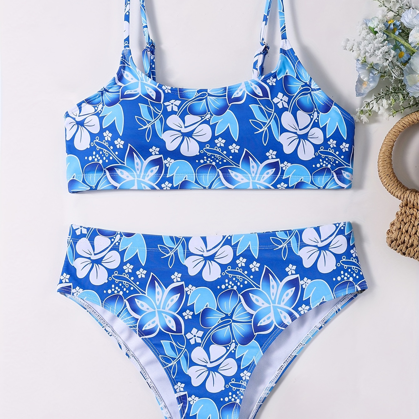 Floral All Over Print Spaghetti Straps Swimsuit Set, Plant Pattern Crew Neck High Cut Bikini Sets, 2 Piece Set, Women's Swimwear & Clothing
Floral All Over Print Spaghetti Straps Swimsuit Set, Plant Pattern Crew Neck High Cut Bikini Sets, 2 Piece Set, Women's Swimwear & Clothing