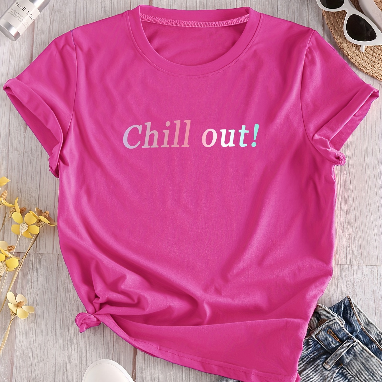 Letter Print Casual T-shirt, Round Neck Short Sleeves Pullover Sports Tee, Women's Tops
Letter Print Casual T-shirt, Round Neck Short Sleeves Pullover Sports Tee, Women's Tops