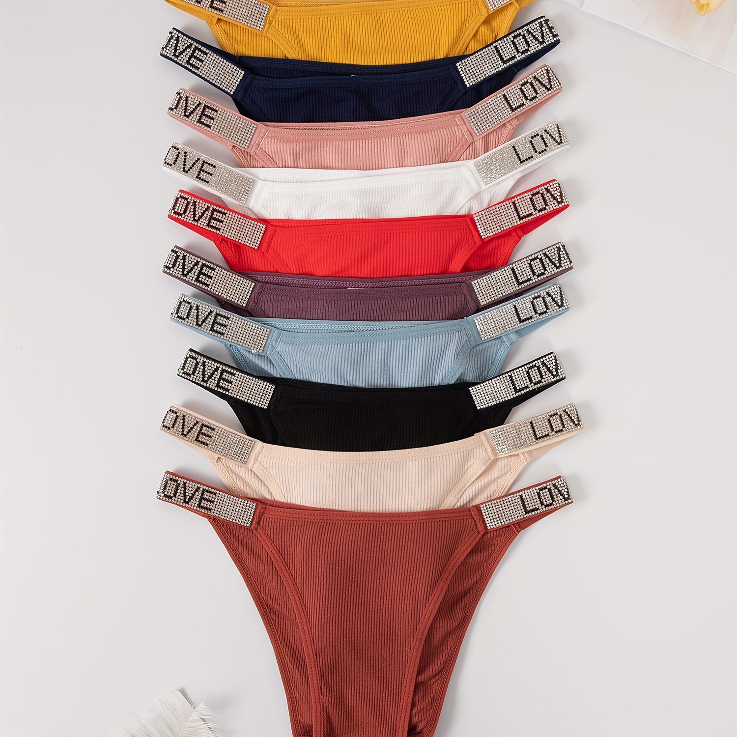 10pcs Letter Rhinestone Panties, Comfy & Breathable Intimates Panties, Women's Lingerie & Underwear
10pcs Letter Rhinestone Panties, Comfy & Breathable Intimates Panties, Women's Lingerie & Underwear