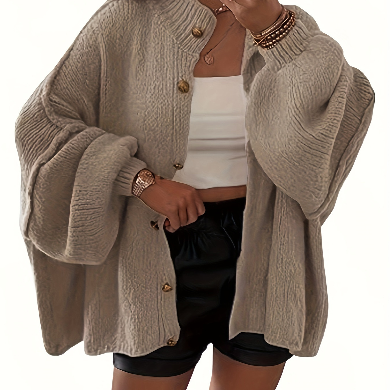 Elegant Solid Color Loose-fit Cardigan Sweater, Long Sleeve, High Collar, Knitted Polyester - Machine Washable For Fall/winter, Cardigan, Sweater
Elegant Solid Color Loose-fit Cardigan Sweater, Long Sleeve, High Collar, Knitted Polyester - Machine Washable For Fall/winter, Cardigan, Sweater