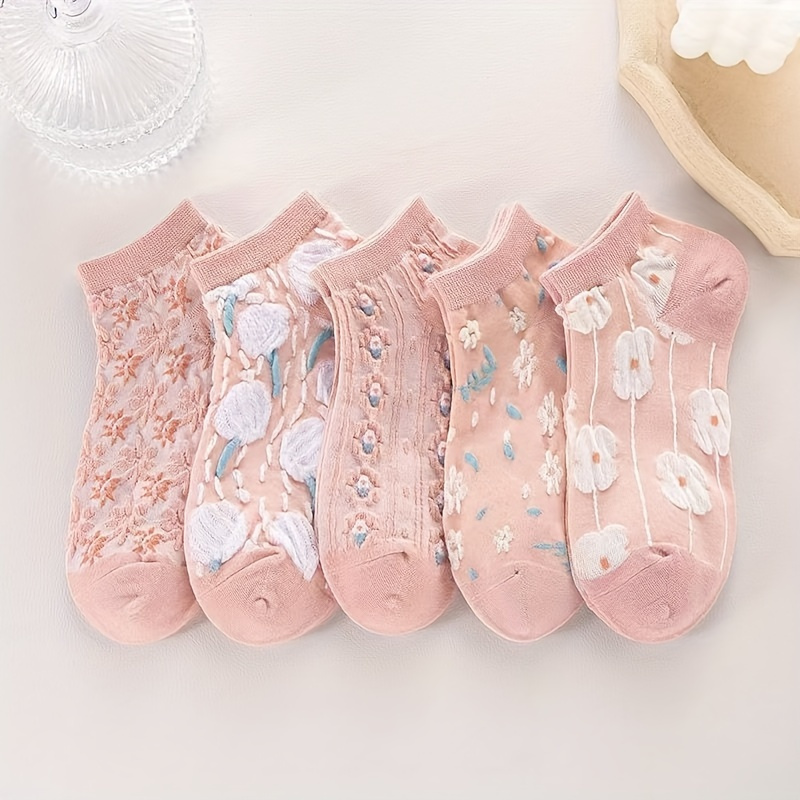 5 Pairs Flower Pattern Socks, Soft & Lightweight Low Cut Ankle Socks, Women's Stockings & Hosiery
5 Pairs Flower Pattern Socks, Soft & Lightweight Low Cut Ankle Socks, Women's Stockings & Hosiery