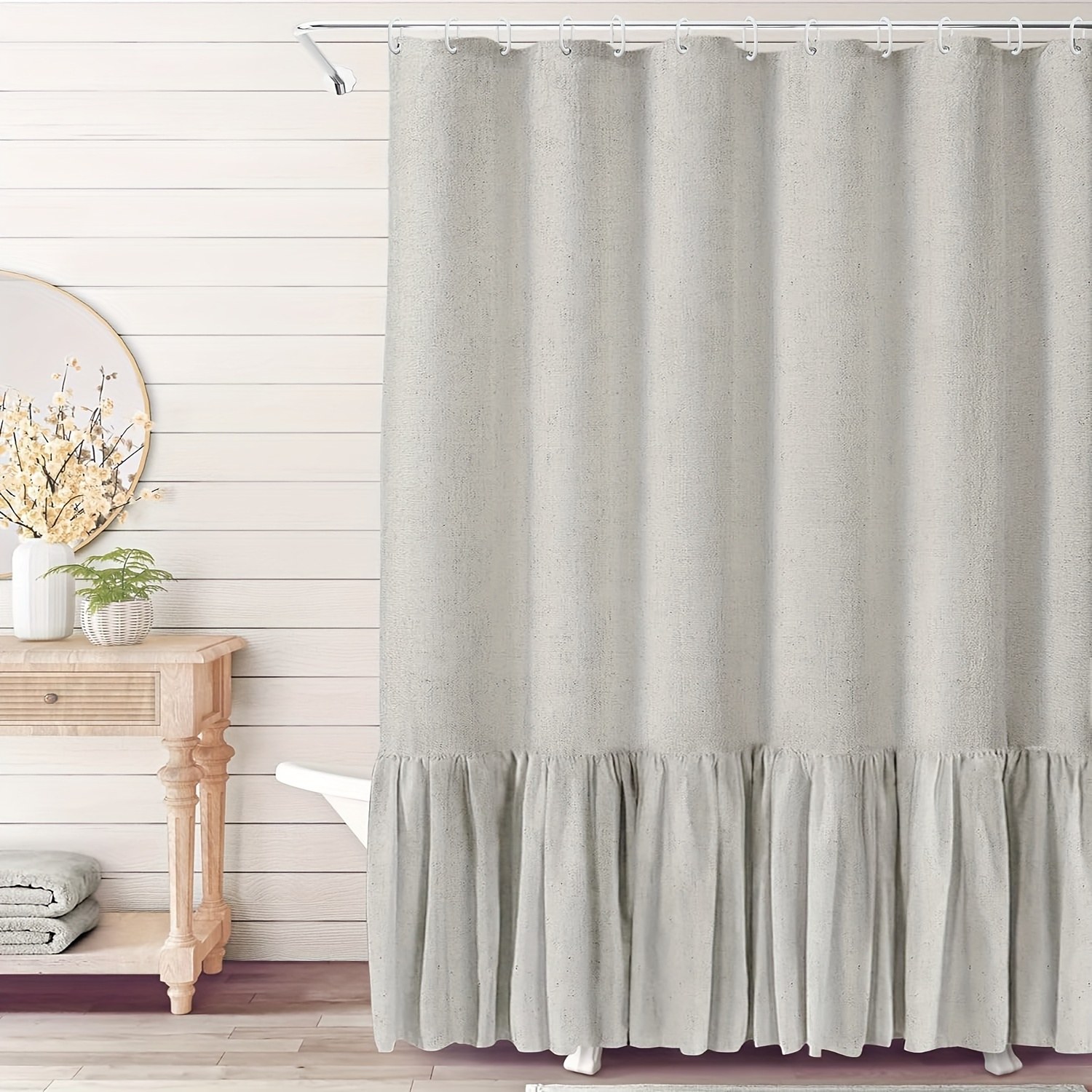 1pc Light Gray Linen Shower Curtain With Ruffles, Suitable For Bathroom, Farmhouse Boho Style, Machine Washable, With 12 Hooks, 72in*72in
1pc Light Gray Linen Shower Curtain With Ruffles, Suitable For Bathroom, Farmhouse Boho Style, Machine Washable, With 12 Hooks, 72in*72in