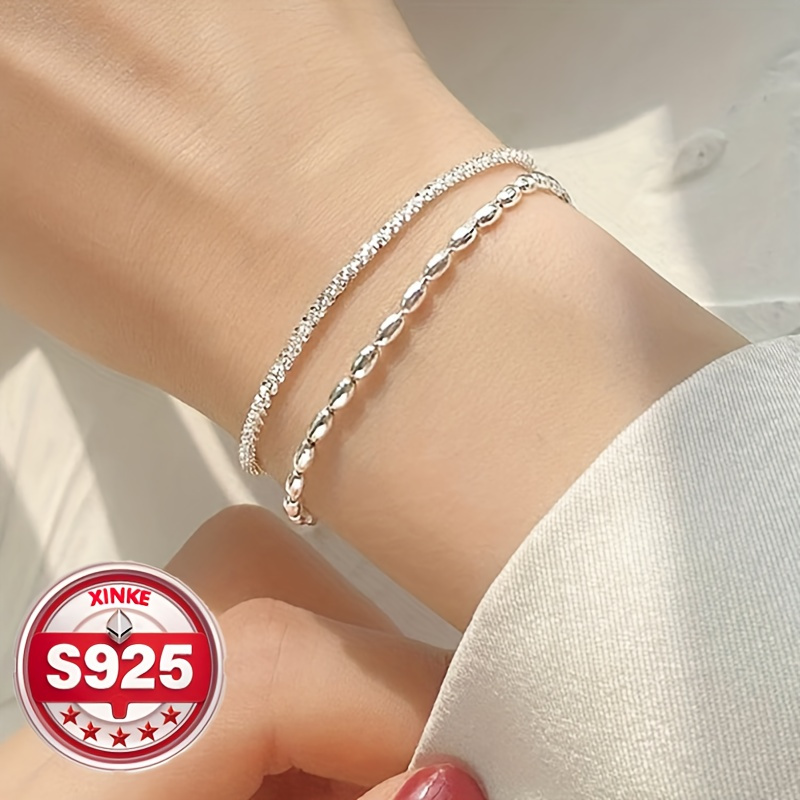 Elegant 925 Sterling Silver Double Layer Bracelet, Plated Chain And Textured Design, For Wear, Ideal For Valentine's Day Gift - All Compatible
Elegant 925 Sterling Silver Double Layer Bracelet, Plated Chain And Textured Design, For Wear, Ideal For Valentine's Day Gift - All Compatible