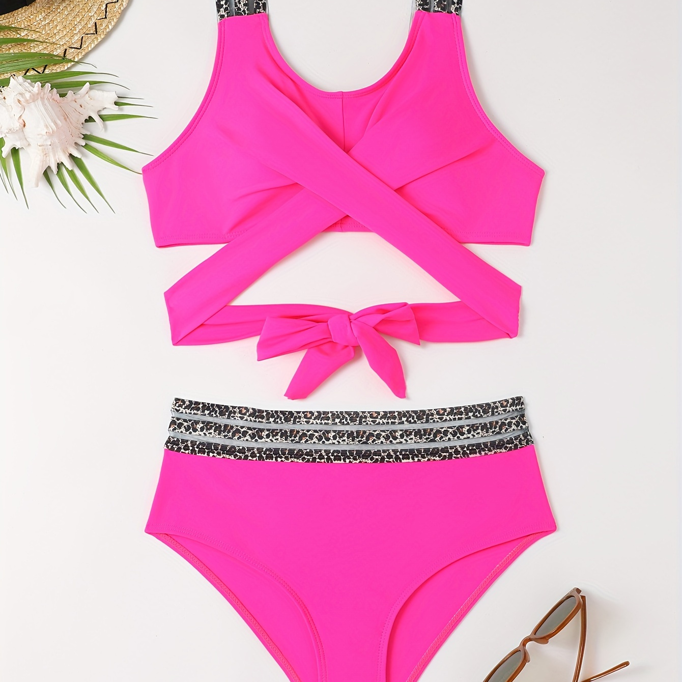 Contrast Leopard Print 2 Piece Set Bikini, Layered Tie Back High Waist Swimsuits, Women's Swimwear & Clothing
Contrast Leopard Print 2 Piece Set Bikini, Layered Tie Back High Waist Swimsuits, Women's Swimwear & Clothing