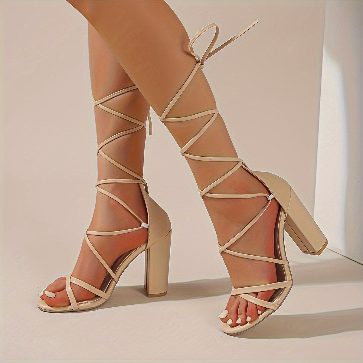 Women's Solid Color Block Heeled Sandals, Fashion Open Toe Dress Pumps, Stylish Lace Up Heels
Women's Solid Color Block Heeled Sandals, Fashion Open Toe Dress Pumps, Stylish Lace Up Heels