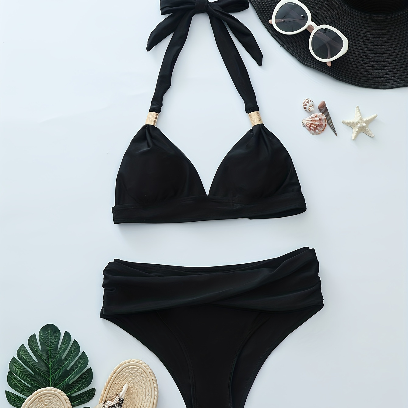 Solid Color 2 Piece Set Bikini, Halter V Neck Stretchy High Cut Swimsuits, Women's Swimwear & Clothing
Solid Color 2 Piece Set Bikini, Halter V Neck Stretchy High Cut Swimsuits, Women's Swimwear & Clothing