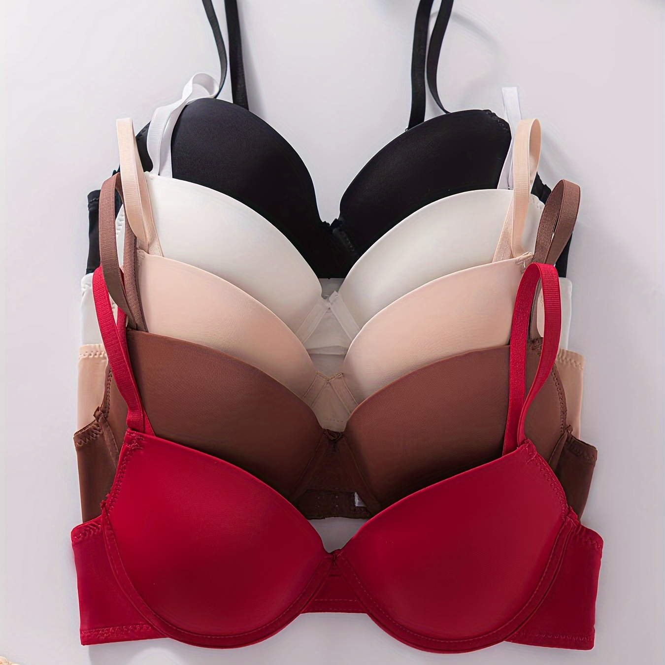 5pcs Solid Lightly Padded Bra, Simple & Comfy Push Up Underwire Bra, Women's Lingerie & Underwear
5pcs Solid Lightly Padded Bra, Simple & Comfy Push Up Underwire Bra, Women's Lingerie & Underwear